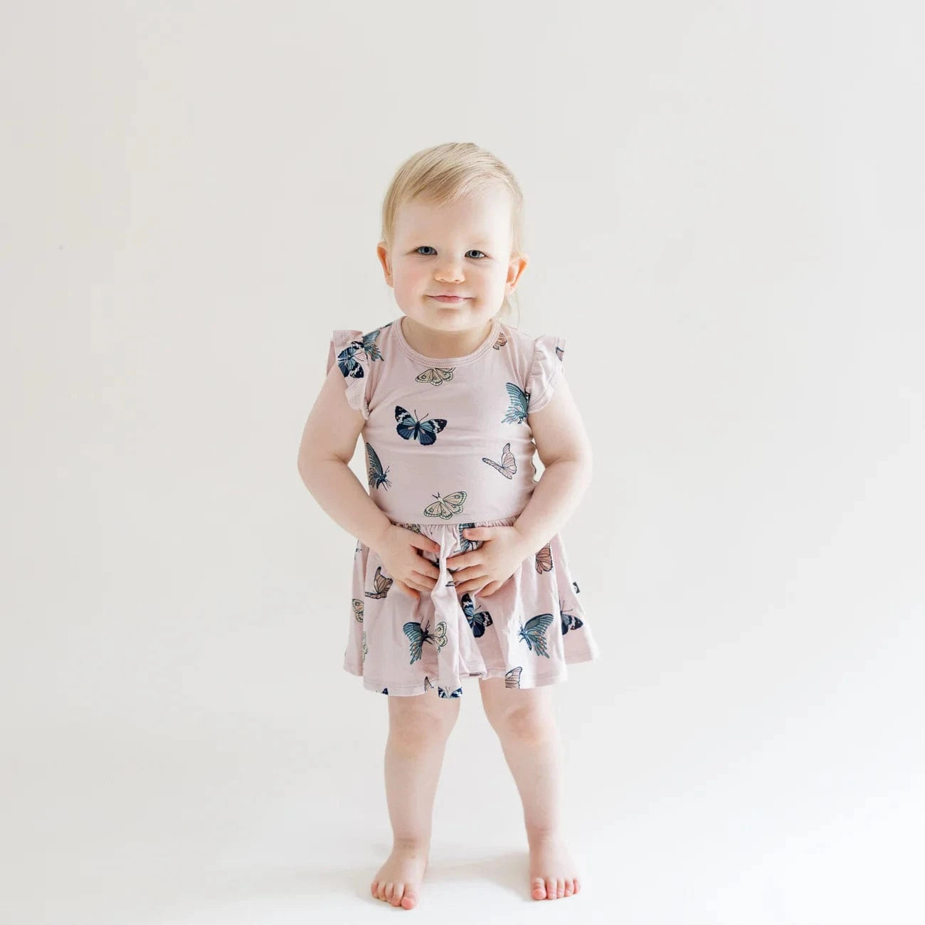Twirl Bodysuit Dress in Blush Butterfly Kyte Baby Lil Tulips