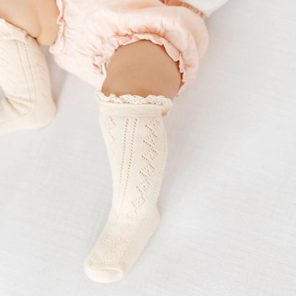 Vanilla Fancy Lace Top Knee High Socks Little Stocking Company Lil Tulips