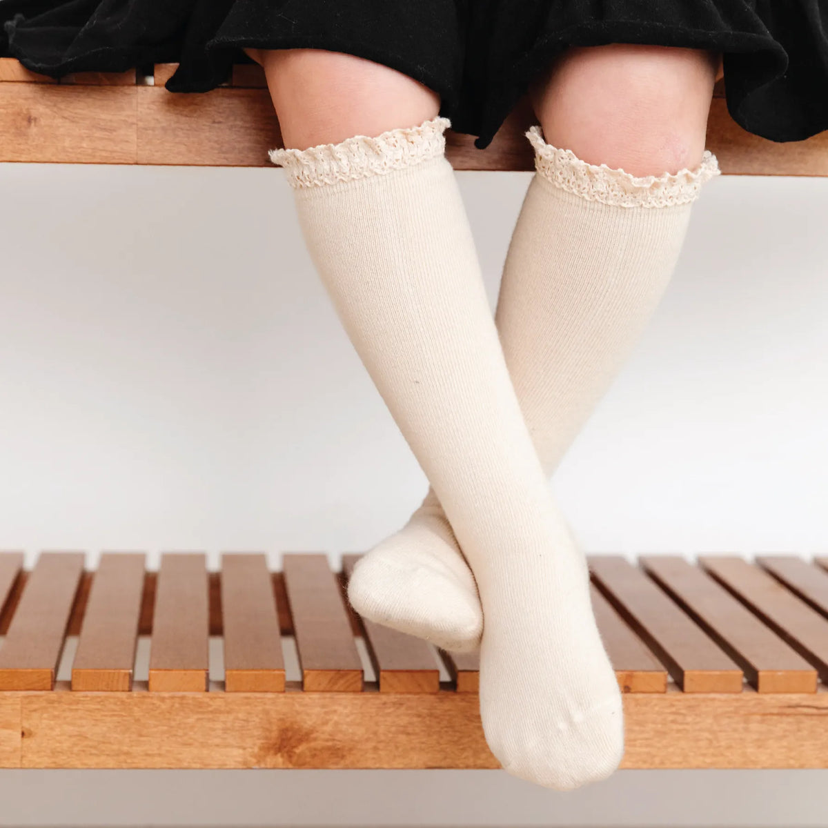 Vanilla Lace Top Knee High Socks Little Stocking Company Lil Tulips