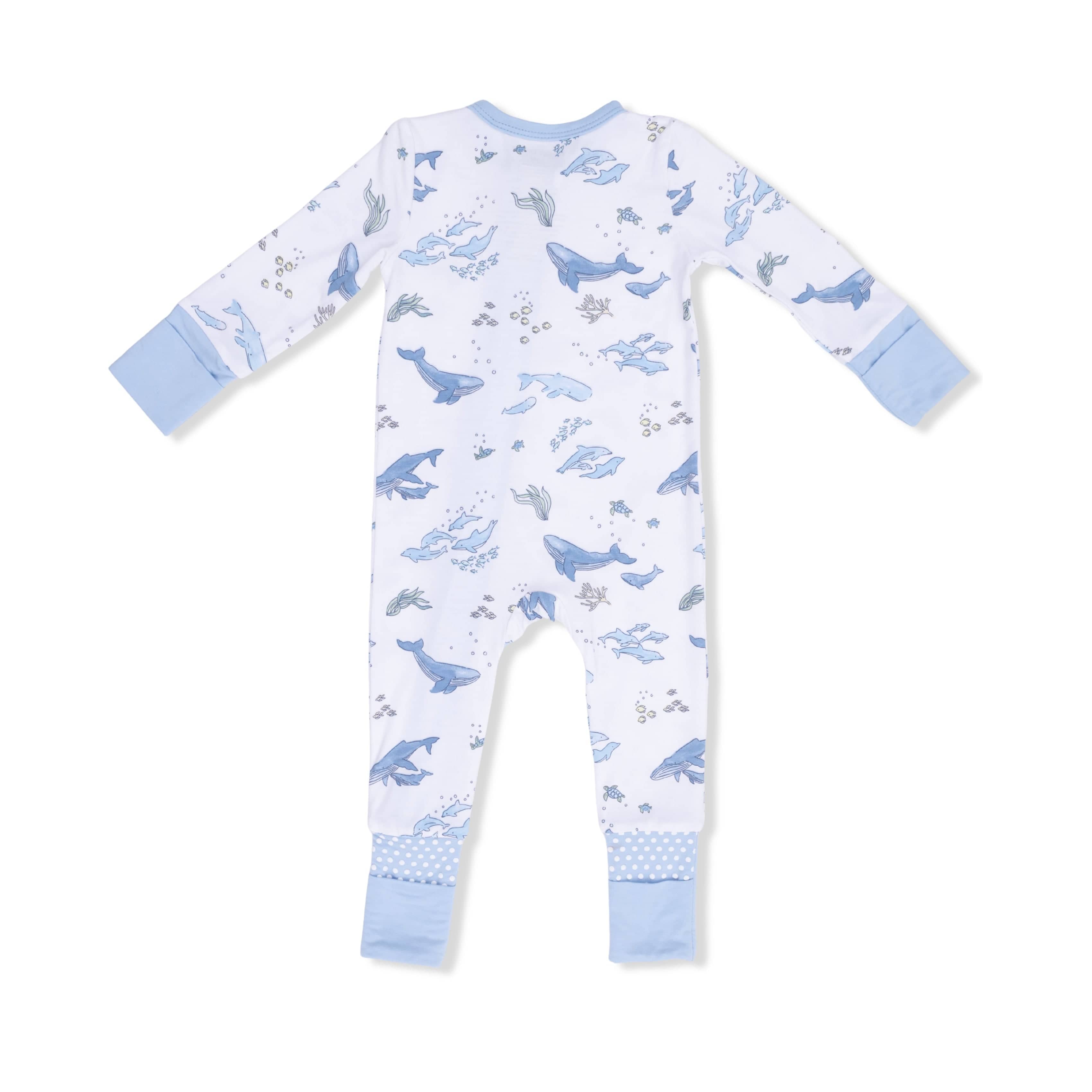 Watercolor Blue Whales - 2 Way Zipper Romper Angel Dear Lil Tulips
