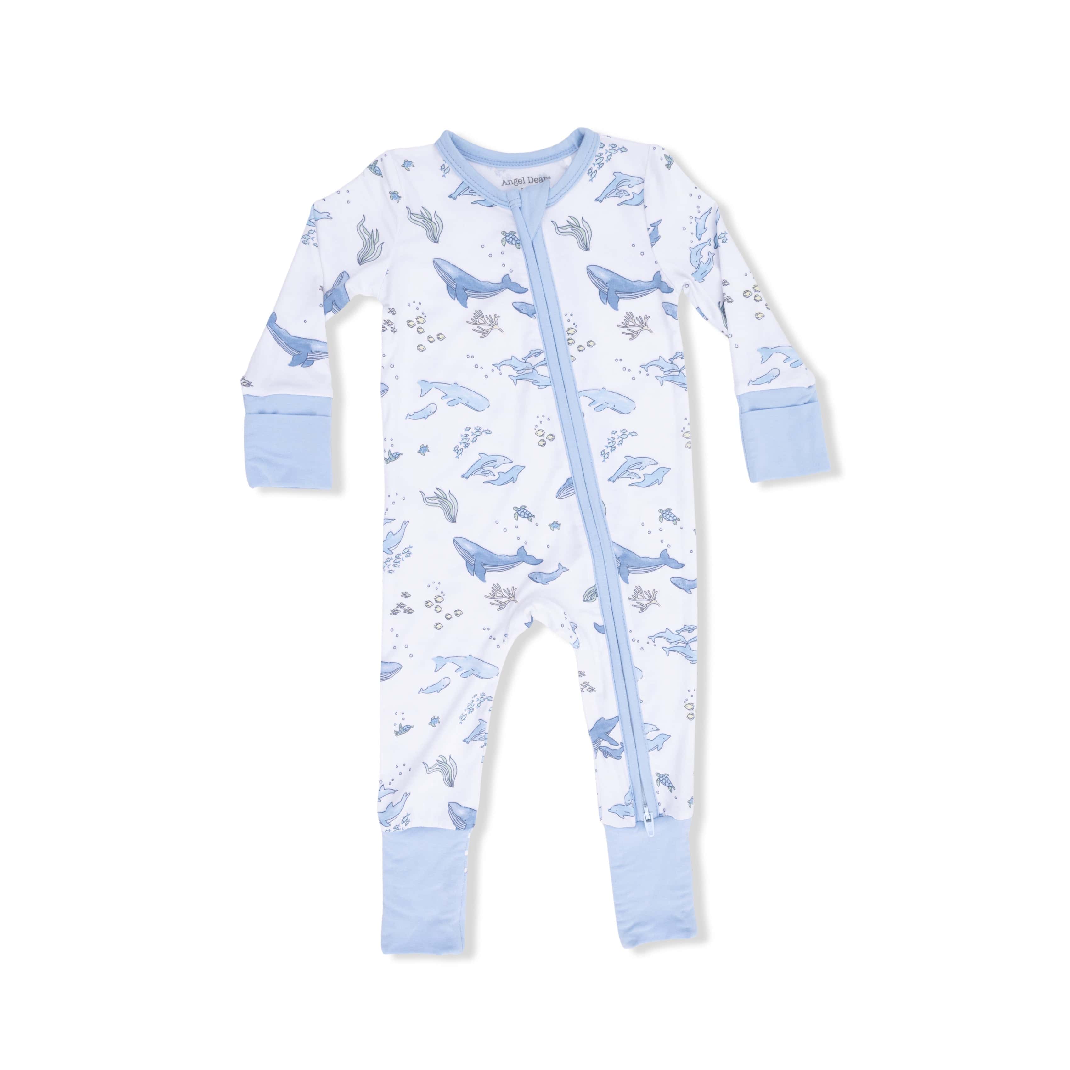 Watercolor Blue Whales - 2 Way Zipper Romper Angel Dear Lil Tulips
