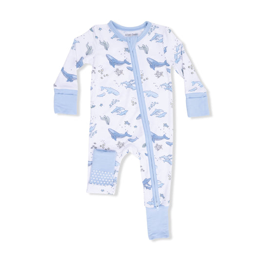 Watercolor Blue Whales - 2 Way Zipper Romper Angel Dear Lil Tulips