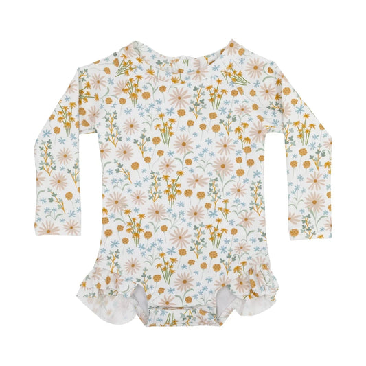 Whimsical Floral Long Sleeve One-Piece Rash Guard Bathing Suit Brave Little Ones Lil Tulips