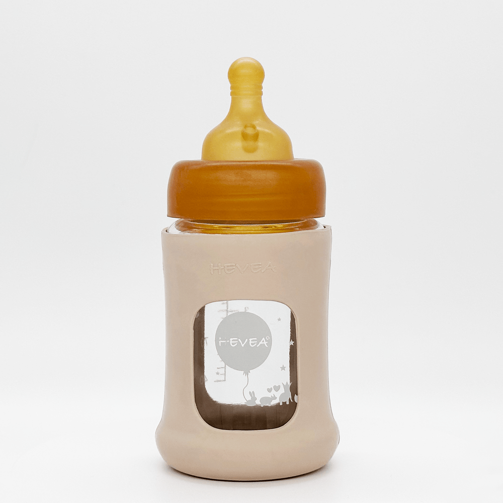 Wide Neck Baby Glass Bottle with Sleeve (150ML/5oz) - Sand Hevea Hevea Lil Tulips