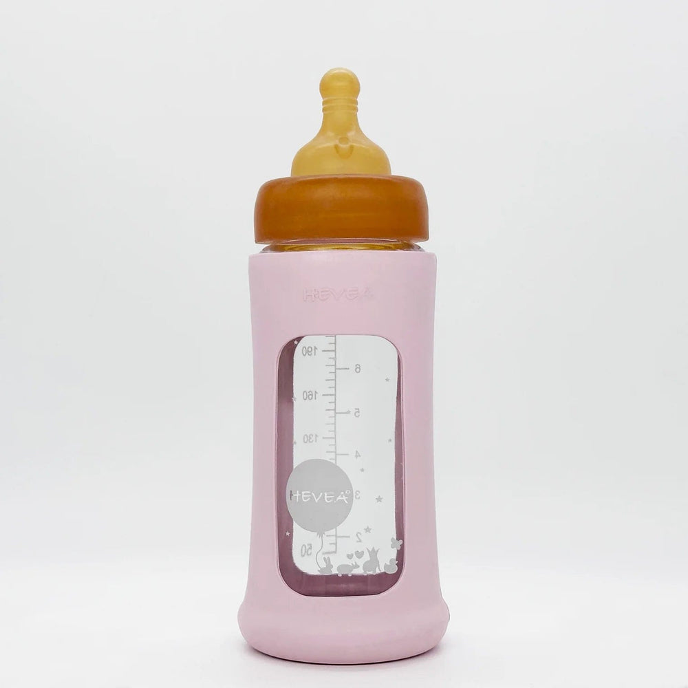 Wide Neck Baby Glass Bottle with Sleeve (250ML/8.5oz) - Powder Pink Hevea Hevea Lil Tulips