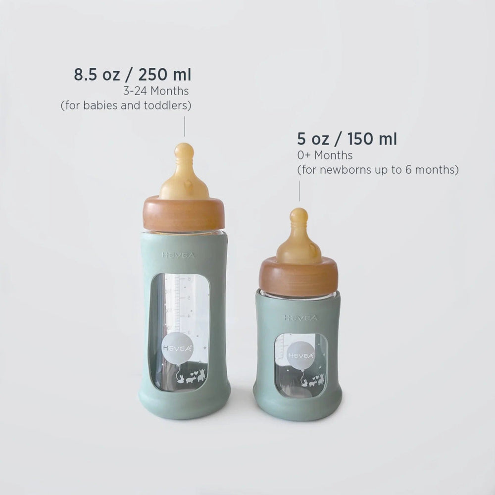 Wide Neck Baby Glass Bottle with Sleeve (250ML/8.5oz) - Sand Hevea Hevea Lil Tulips