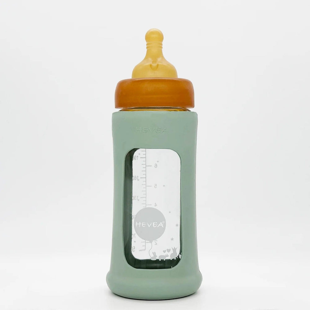 Wide Neck Baby Glass Bottle with Sleeve (250ML/8.5oz) - Seafoam Blue Hevea Hevea Lil Tulips