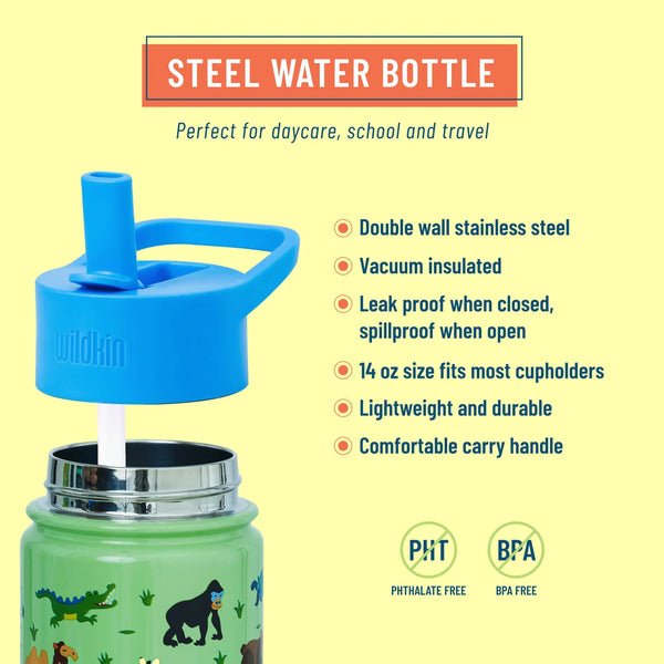 Wild Animals 14 oz Stainless Steel Water Bottle Wildkin Lil Tulips