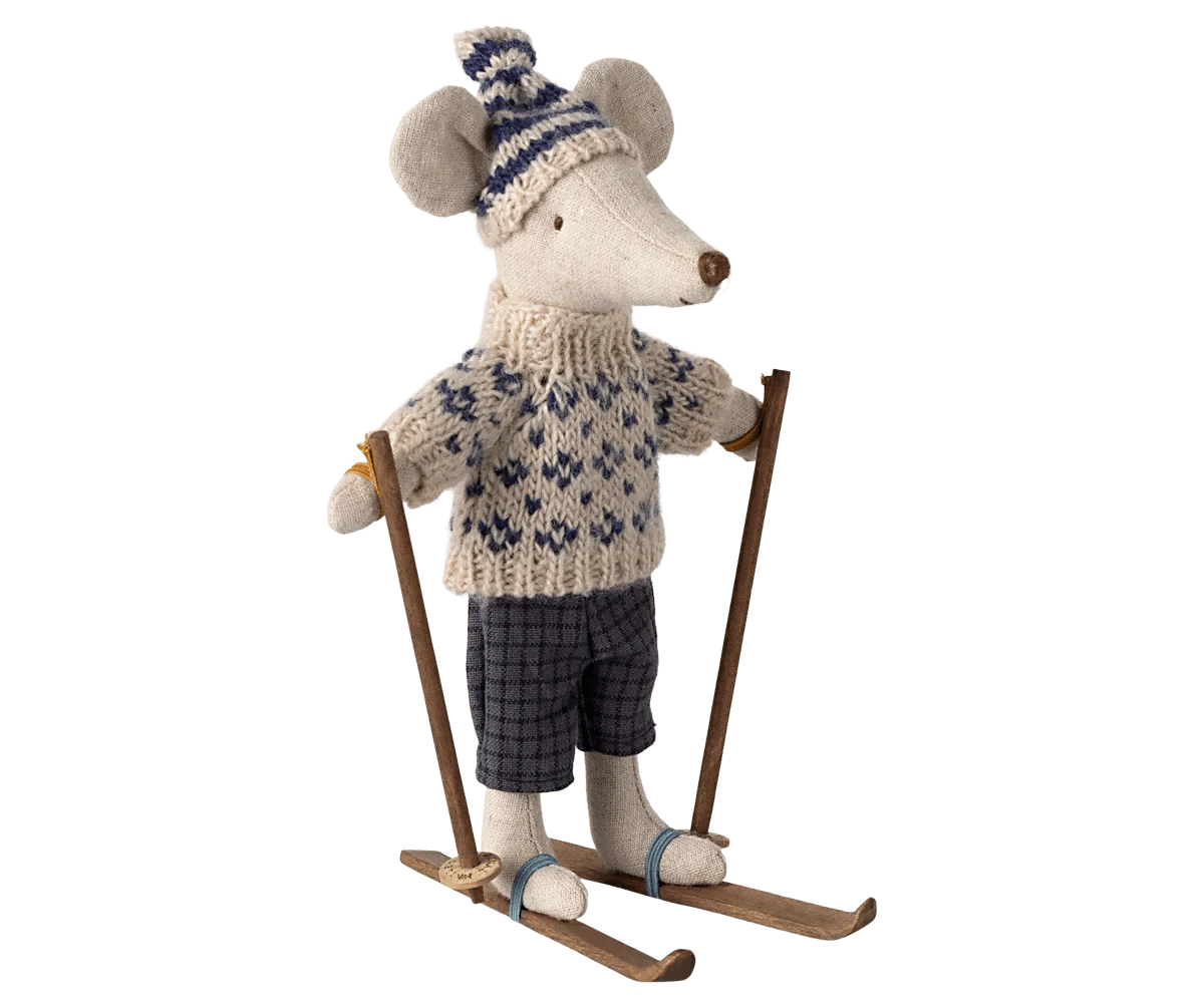Winter mouse with ski set, Dad - Blue Maileg Lil Tulips