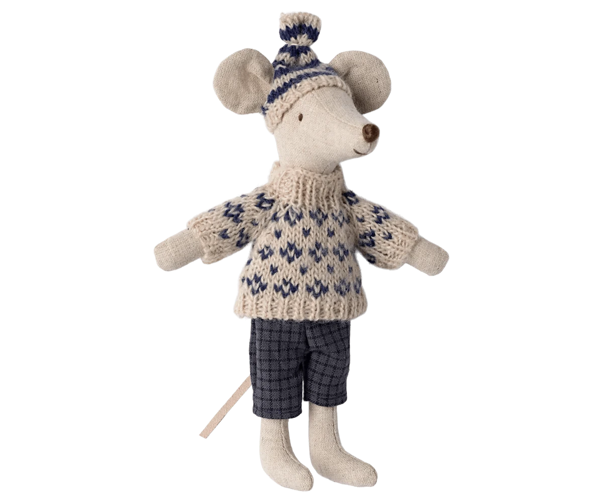 Winter mouse with ski set, Dad - Blue Maileg Lil Tulips