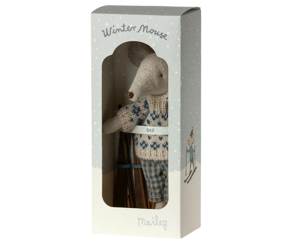 Winter Mouse with Ski Set, Dad Maileg Lil Tulips