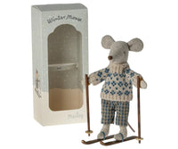 Winter Mouse with Ski Set, Dad Maileg Lil Tulips
