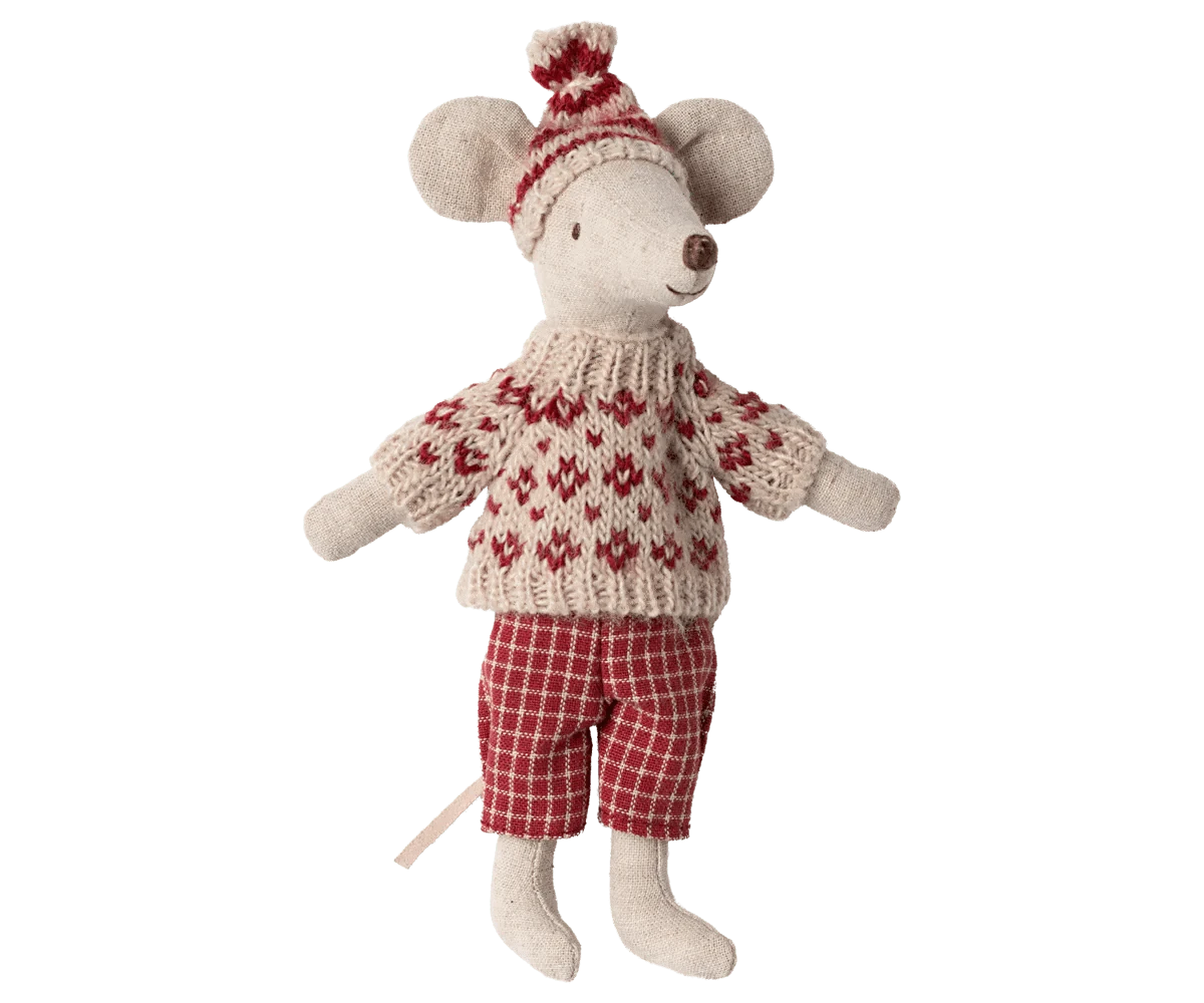 Winter mouse with ski set, Mum - Red Maileg Lil Tulips