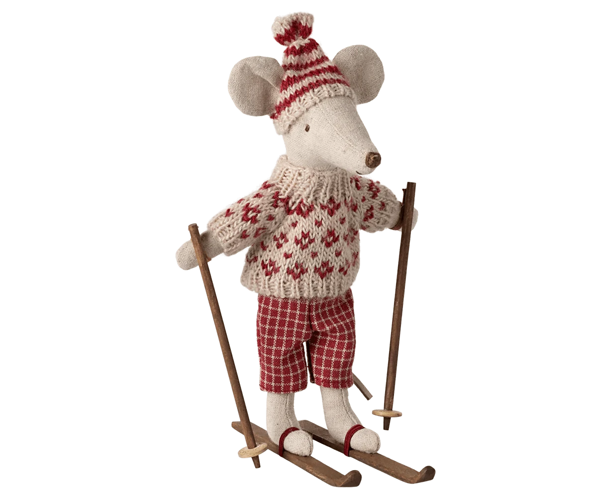 Winter mouse with ski set, Mum - Red Maileg Lil Tulips