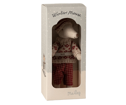 Winter mouse with ski set, Mum - Red Maileg Lil Tulips