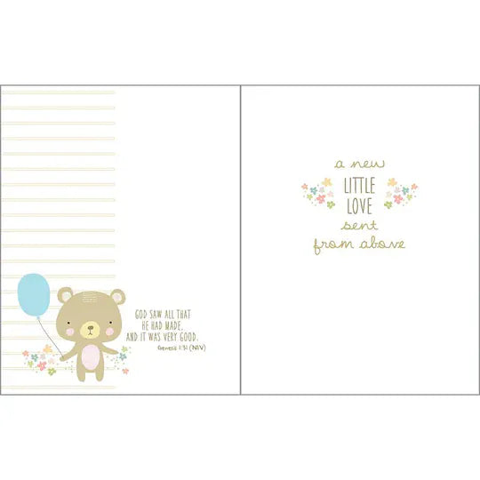 With Scripture Baby Greeting Card - Bear with Balloon Gina B Designs Lil Tulips