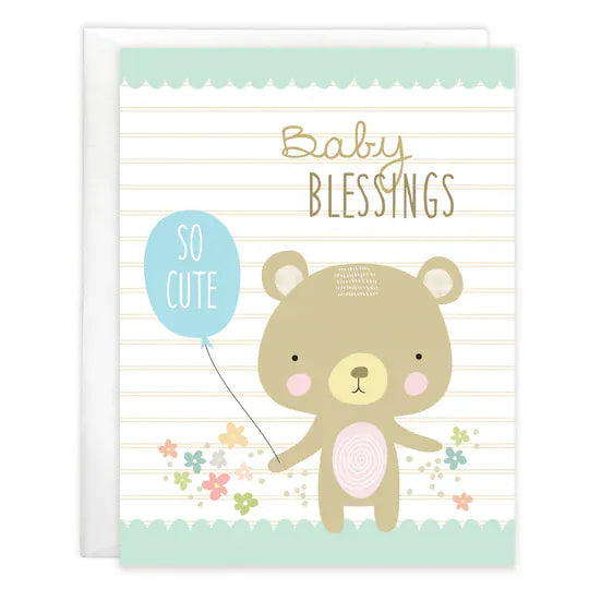 With Scripture Baby Greeting Card - Bear with Balloon Gina B Designs Lil Tulips