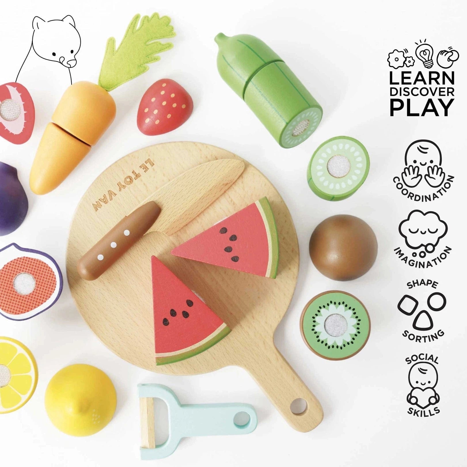 Wooden Chopping Board & Sliceable Play Food Le Toy Van Lil Tulips