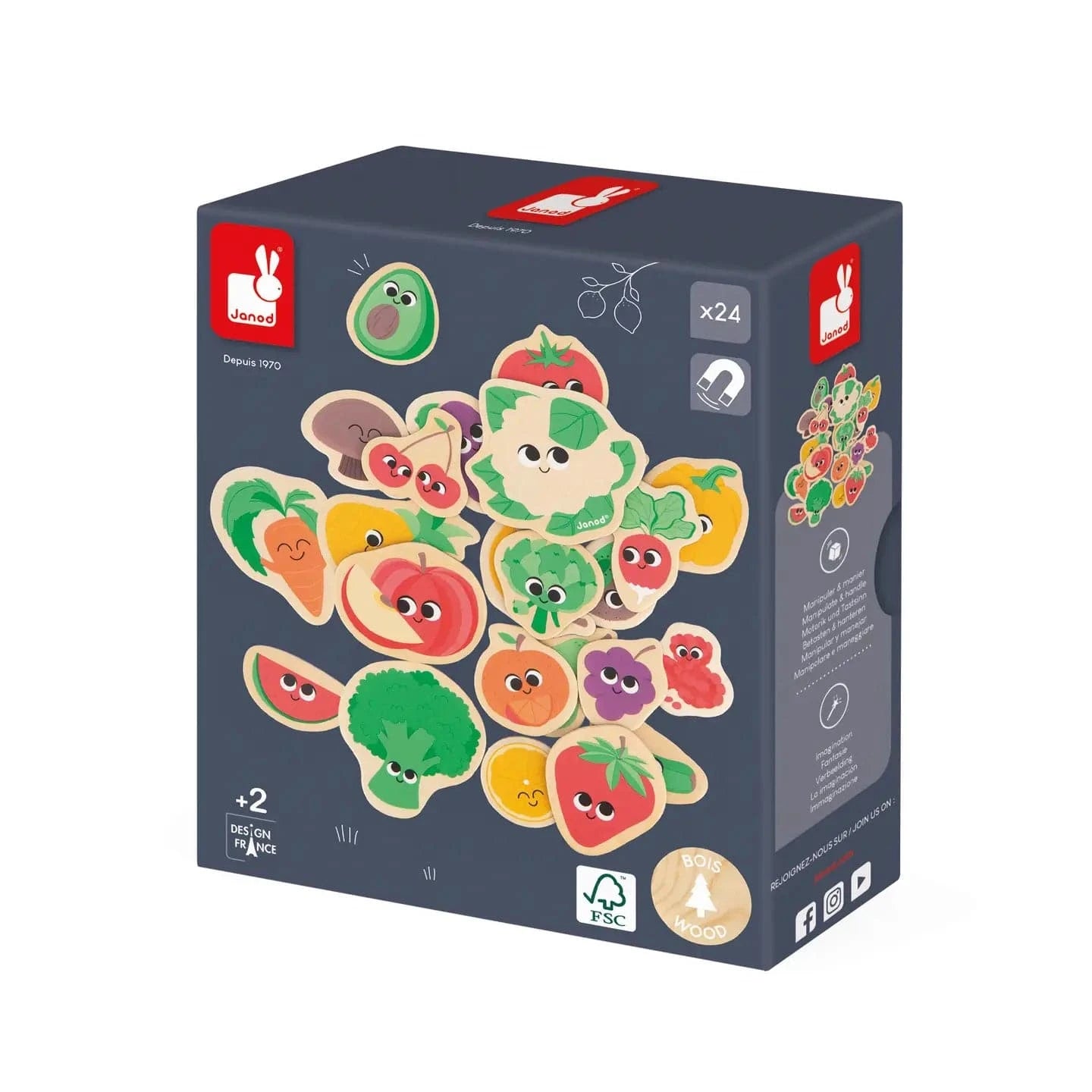 Wooden Fruit and Veggies Magnets Set Janod Lil Tulips