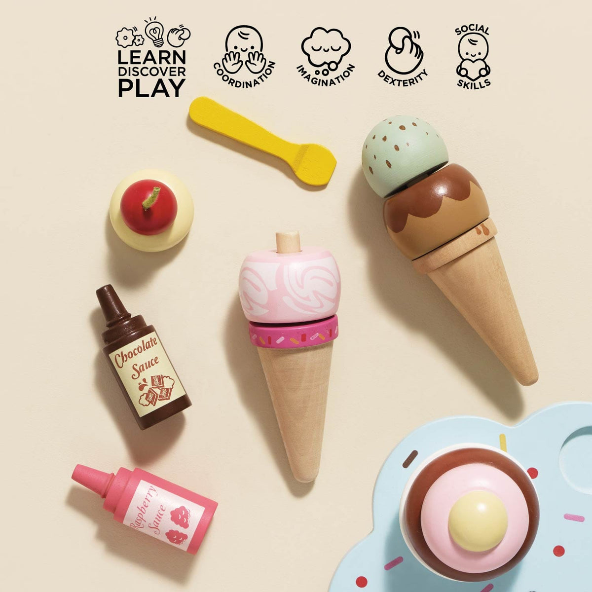 Wooden Ice Cream Stand & Toppings Le Toy Van Lil Tulips