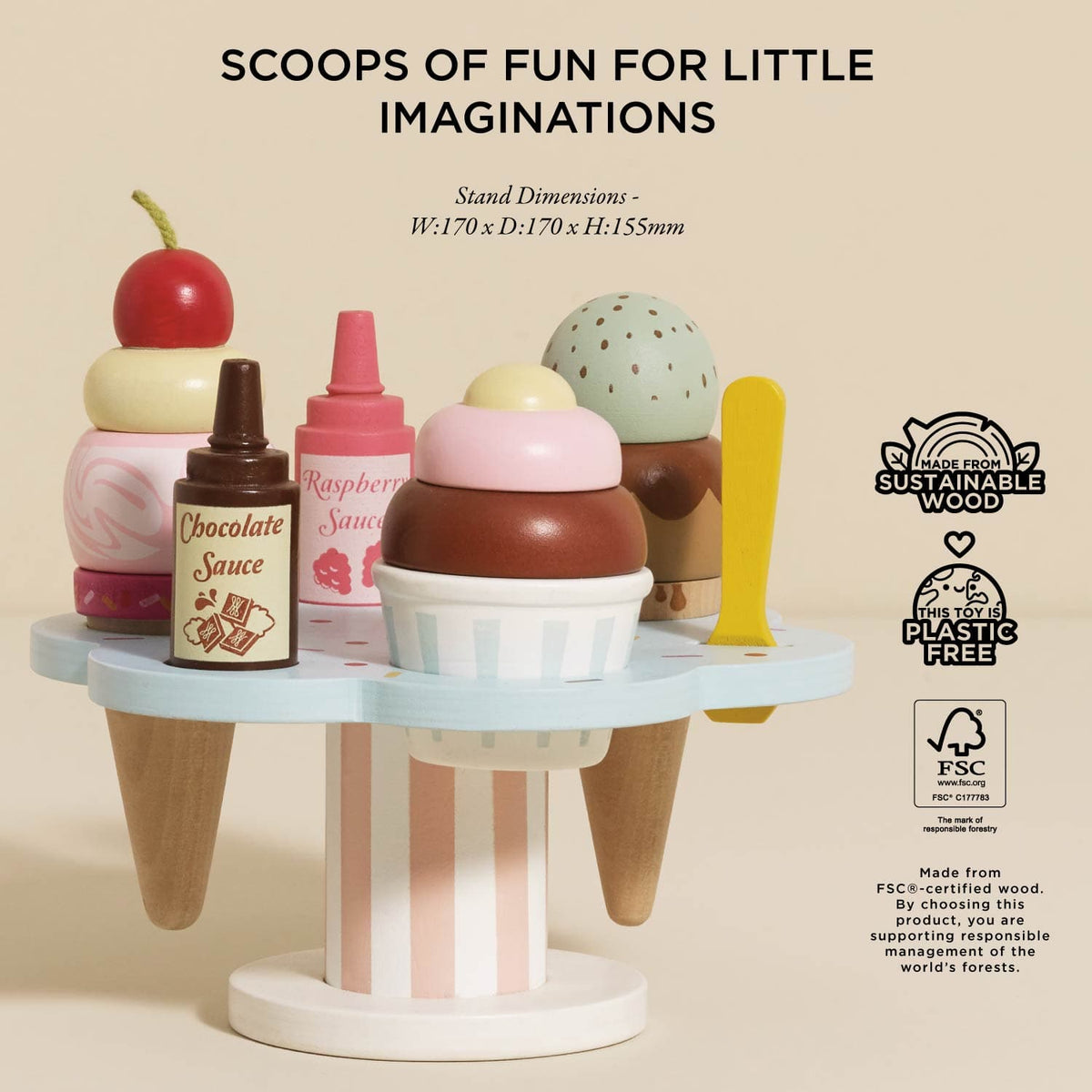 Wooden Ice Cream Stand & Toppings Le Toy Van Lil Tulips
