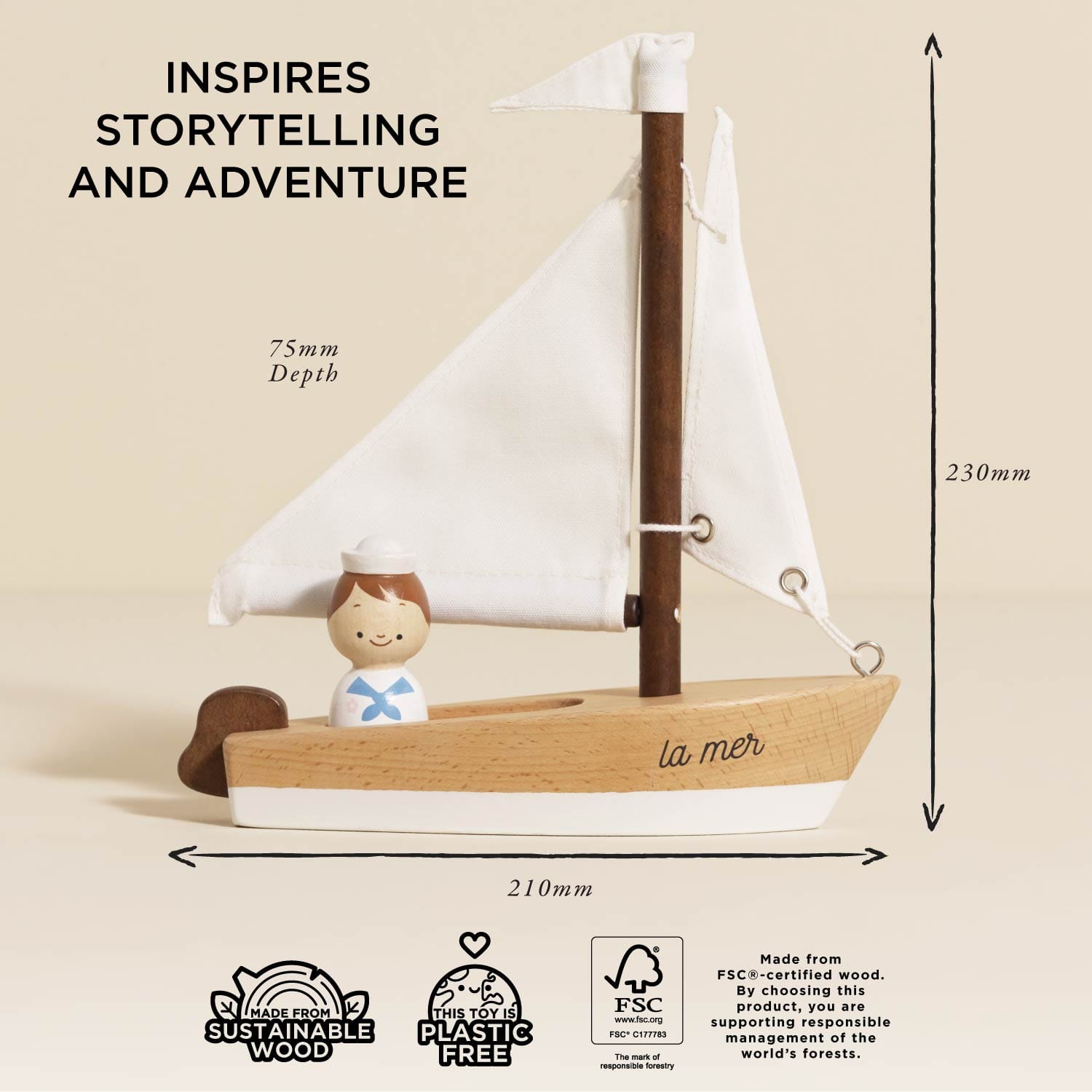 Wooden Sailing Boat & Captain Le Toy Van Lil Tulips