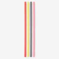 X-Long Reusable Silicone Straws - Pink/Yellow/Gray/Red (4pk) Silikids Lil Tulips