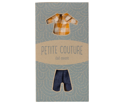 Yellow checked shirt and pants, Dad mouse Maileg Lil Tulips