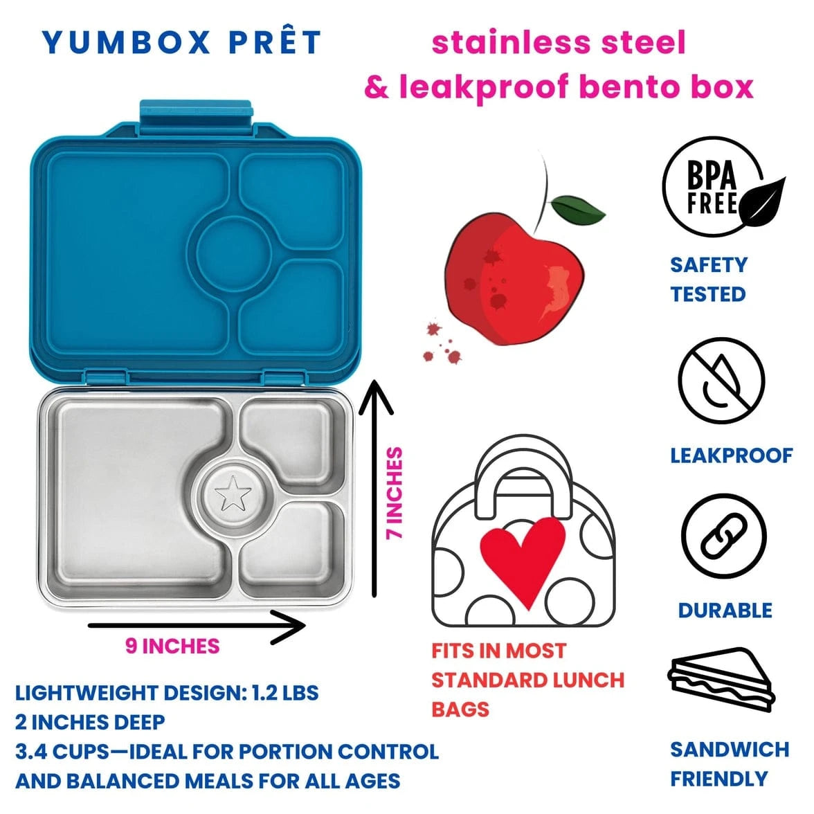 Yumbox Prêt – Leakproof Stainless Steel Bento - Blue Glitter Yumbox Lil Tulips