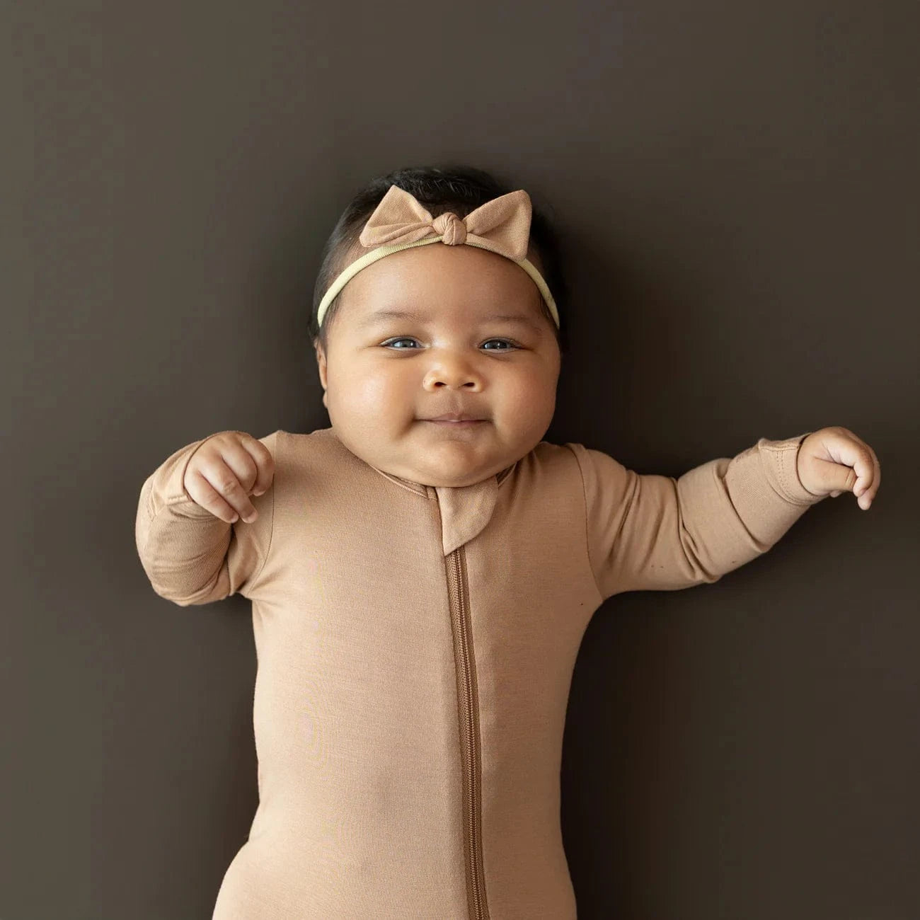 Zippered Footie in Latte Kyte Baby Lil Tulips
