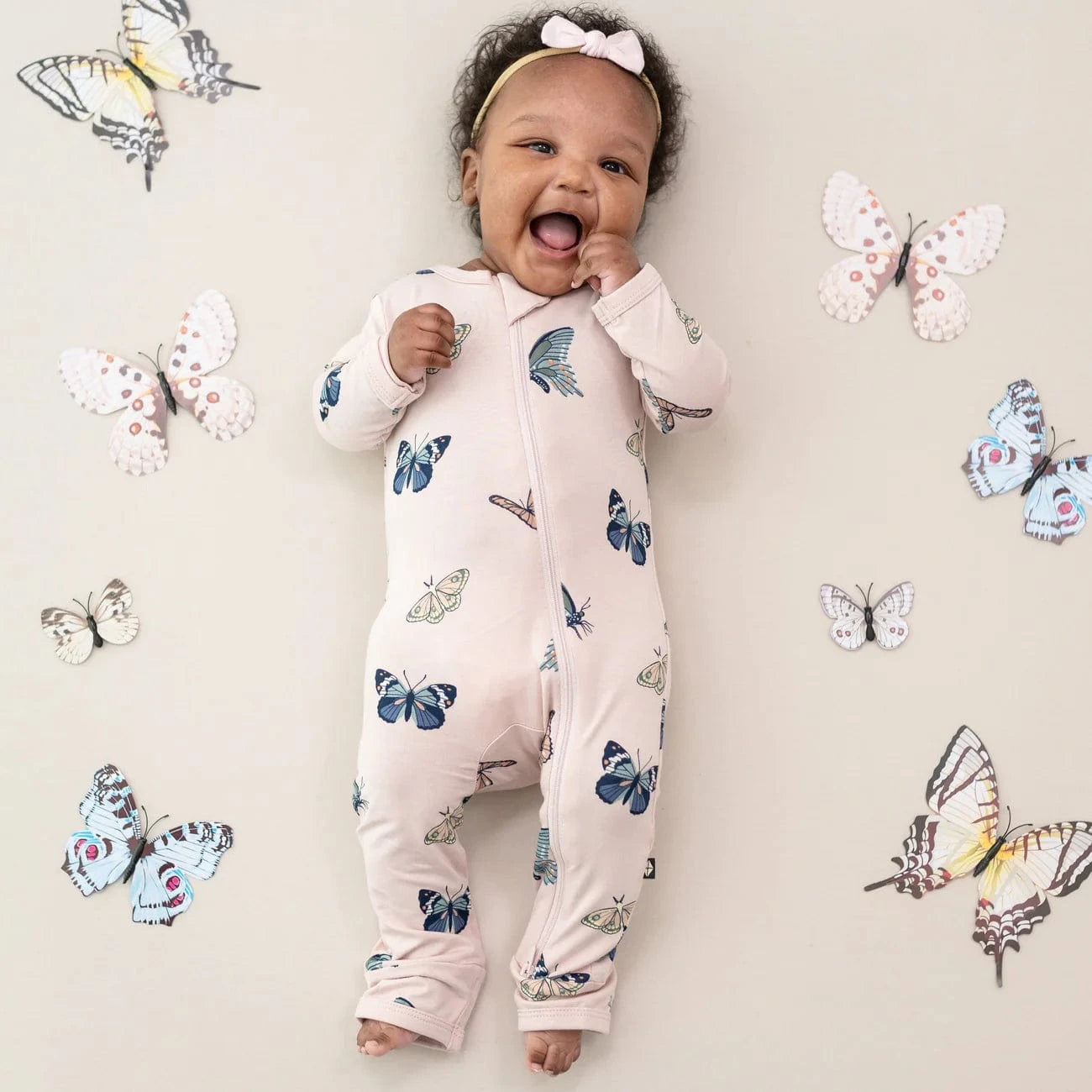 Zippered ROMPER in Blush Butterfly Kyte Baby Lil Tulips