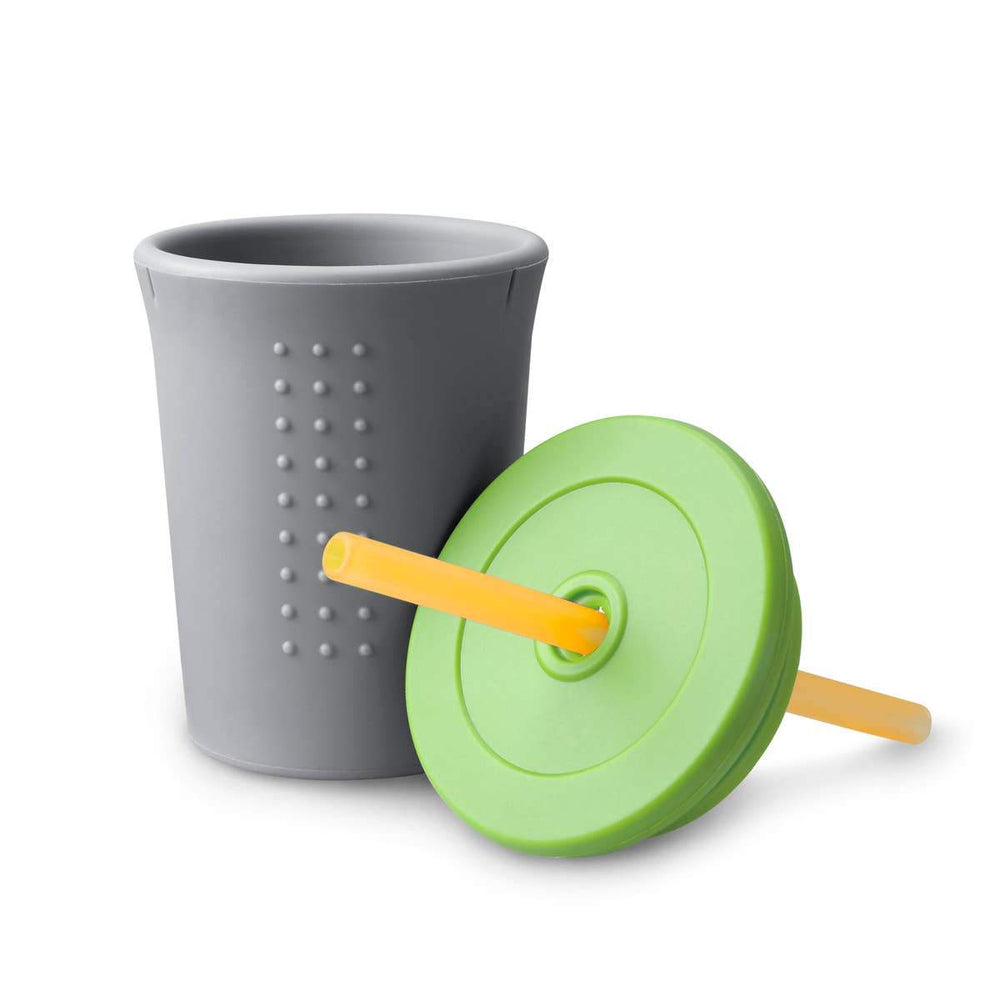 12oz Silicone Straw Cup (Grey/Lime) Default Silikids Silikids Lil Tulips