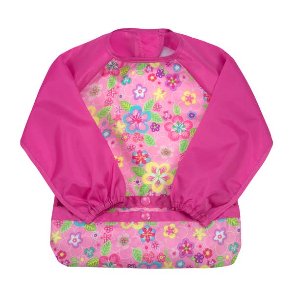 Snap + Go® Easy-wear Long Sleeve Bib Pink Flower Field