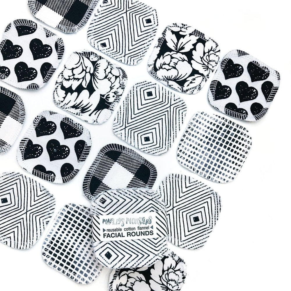 20 Facial Rounds - Black & White Print Marleys Monsters Lil Tulips