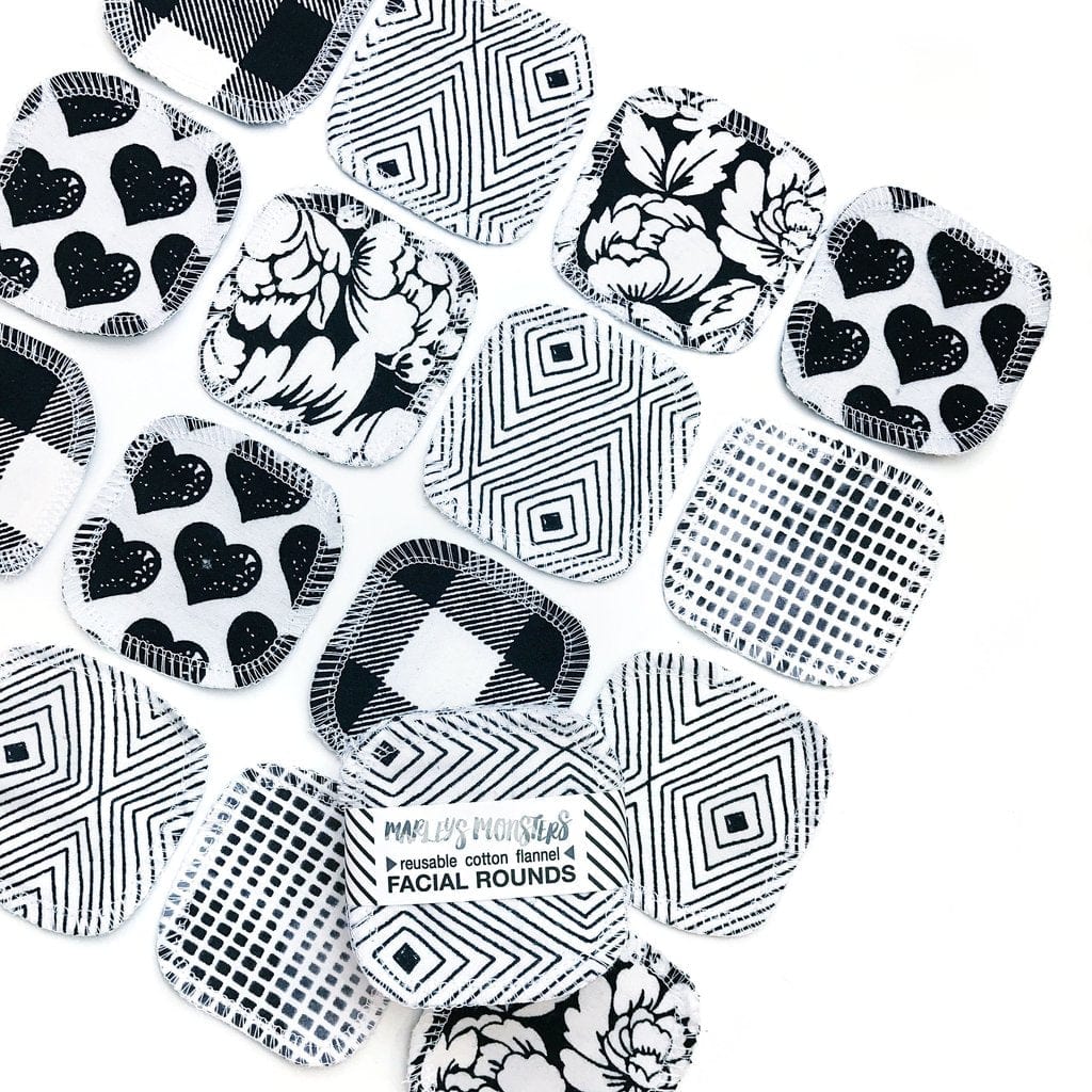 20 Facial Rounds - Black & White Print Marleys Monsters Lil Tulips