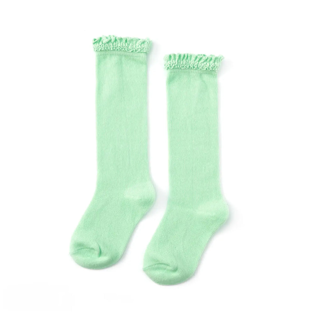 Mint Green Lace Top Knee High Socks