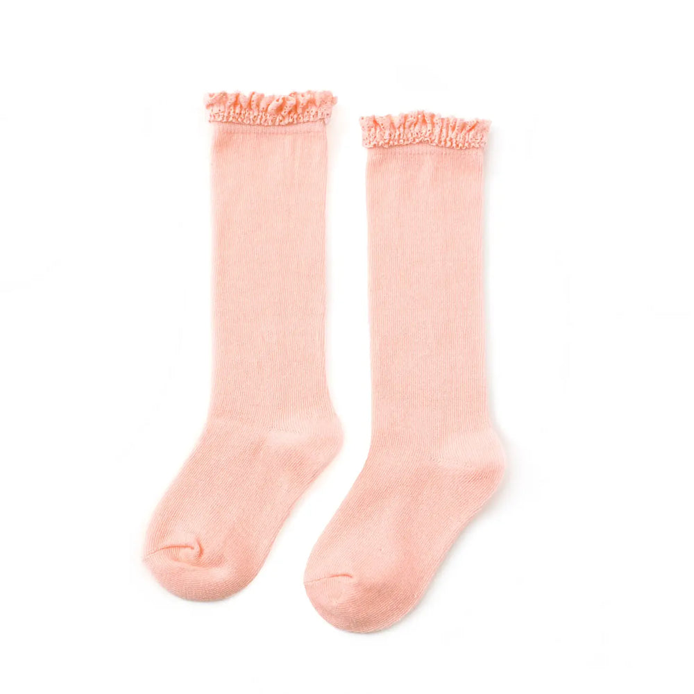 Pale Peach Lace Top Knee High Socks