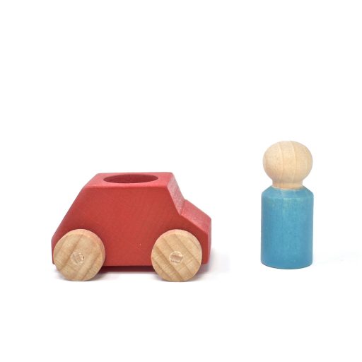 Red Wooden Car With Turquoise Figure