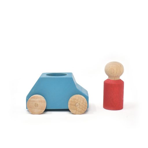 Sky Blue Wooden Car With Red Figure