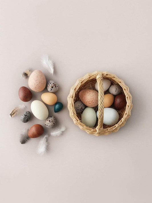 A Dozen Wooden Bird Eggs Basket Moon Picnic Lil Tulips