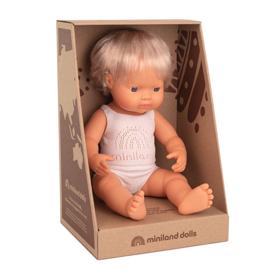 Baby Caucasian Girl With Hearing Aid Miniland Lil Tulips
