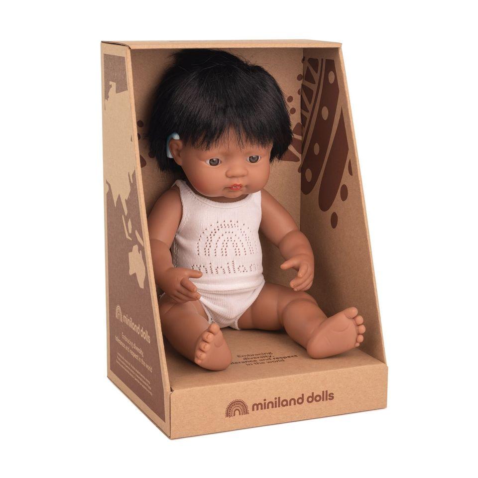 Baby Hispanic Boy With Hearing Aid Miniland Lil Tulips