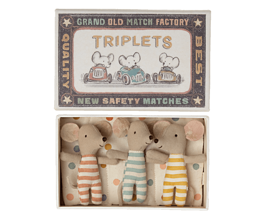 Baby Mice Triplets in Matchbox Maileg Lil Tulips