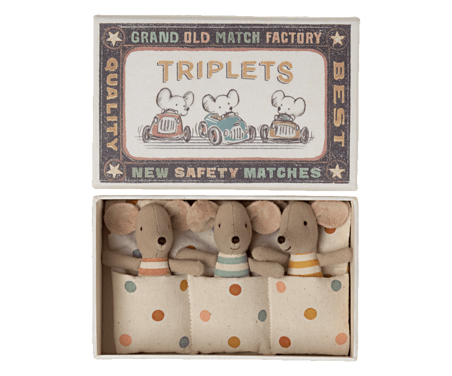 Baby Mice Triplets in Matchbox Maileg Lil Tulips