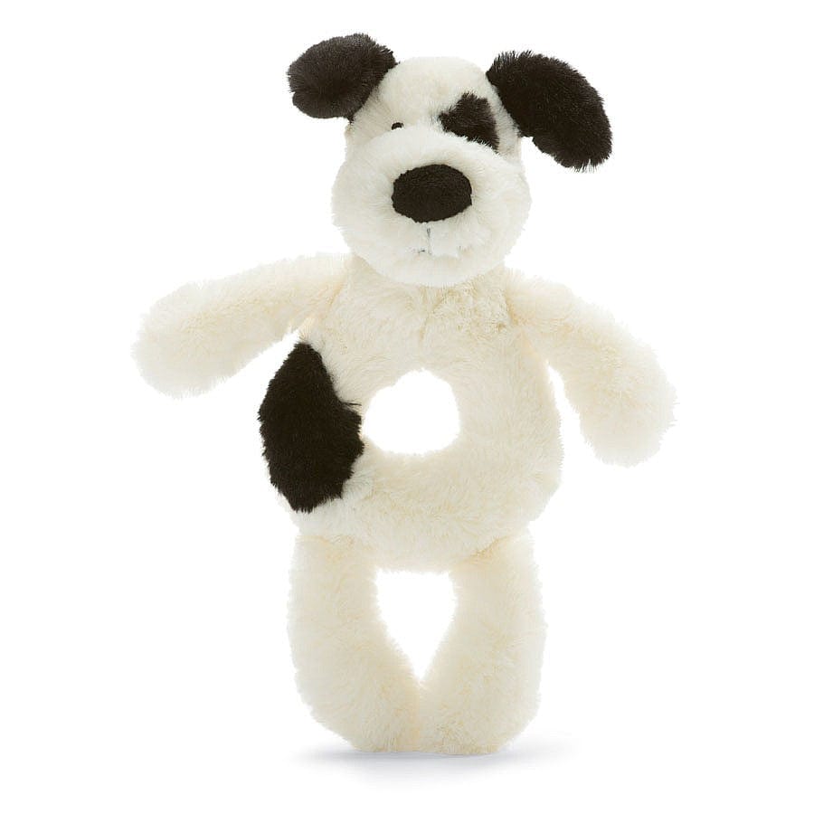 Bashful Black & Cream Puppy Ring Rattle JellyCat Lil Tulips