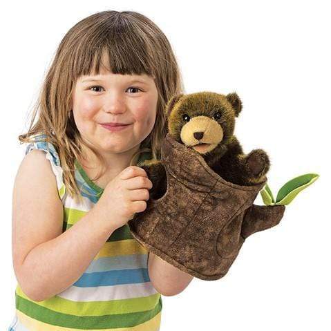 Bear in Tree Stump Puppet Folkmanis Puppets Folkmanis Puppets Lil Tulips