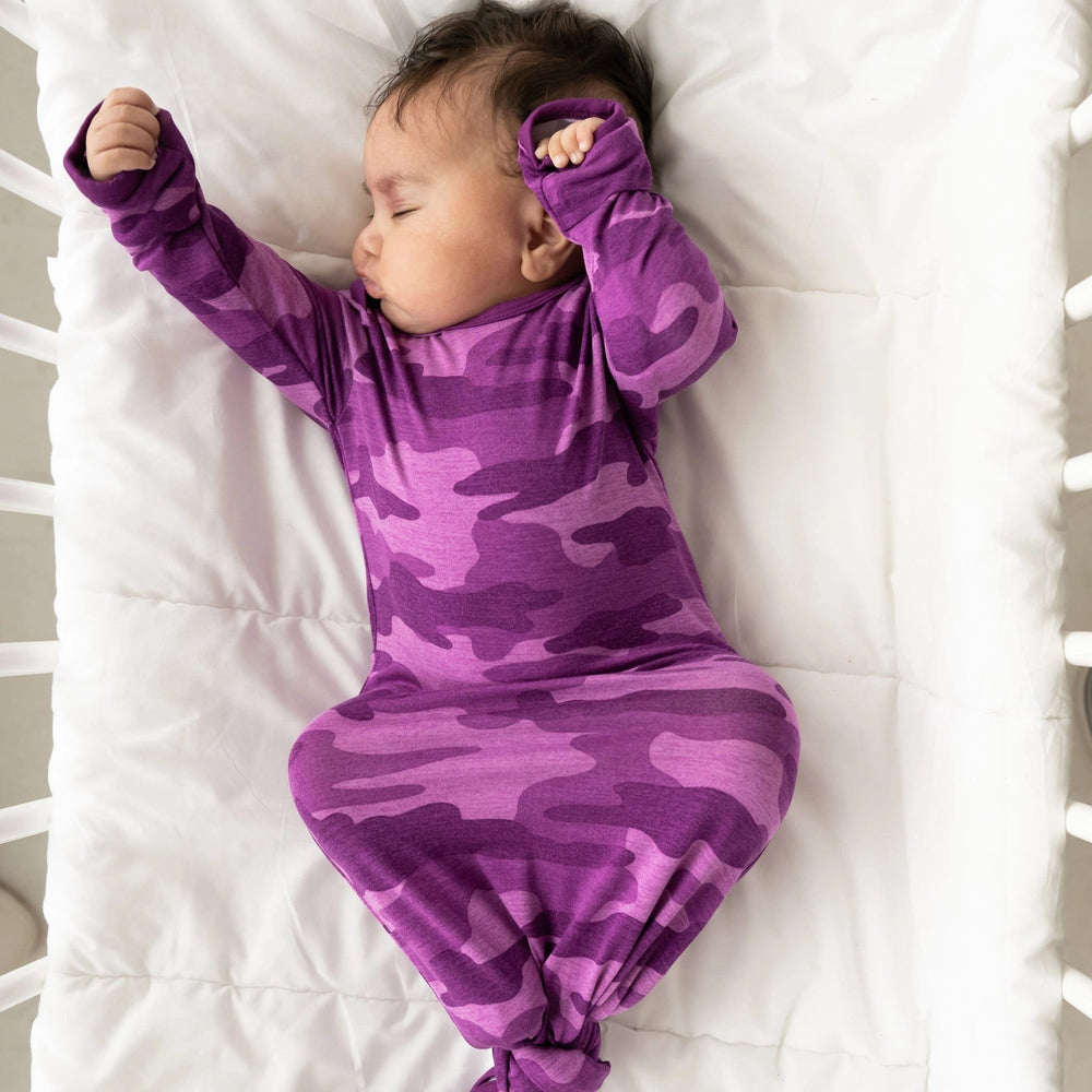 Berry Camo Bamboo Viscose Infant Knotted Gown Little Sleepies Lil Tulips