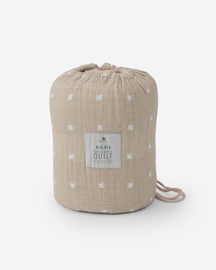 Big Kid Cotton Muslin Quilt Taupe Cross