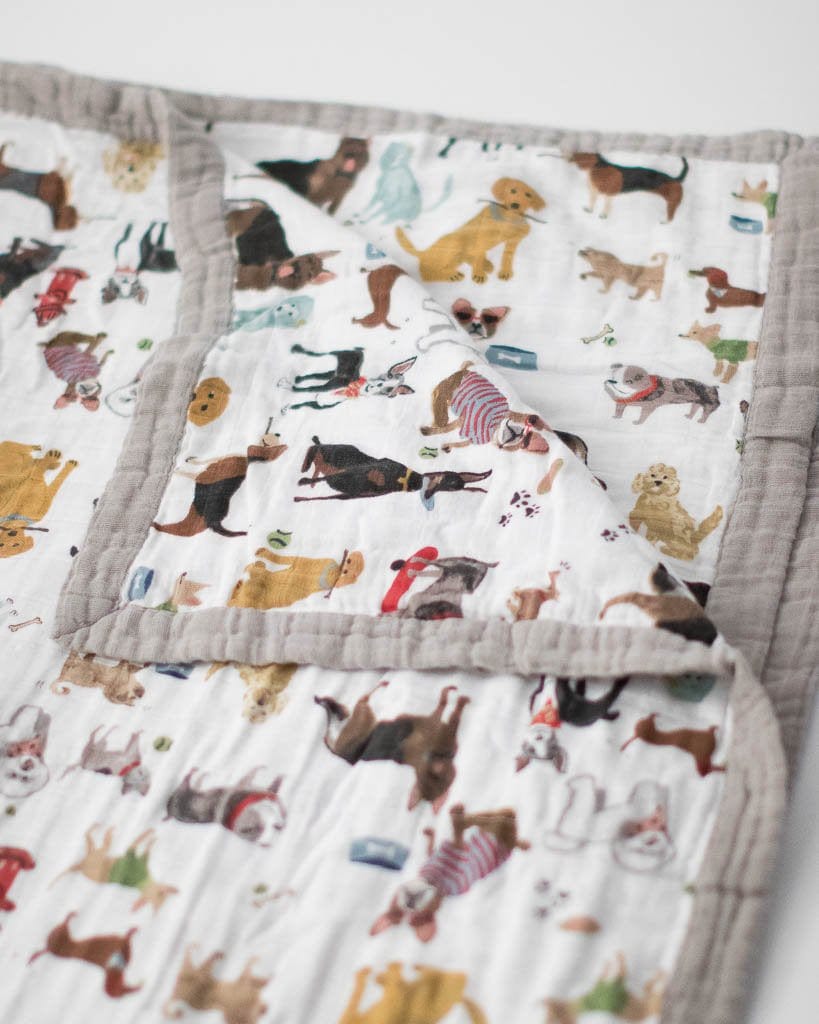 Big Kid Cotton Muslin Quilt - Woof Little Unicorn Lil Tulips