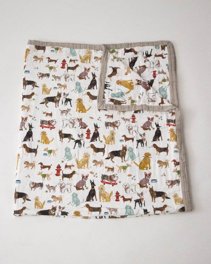 Big Kid Cotton Muslin Quilt - Woof Little Unicorn Lil Tulips